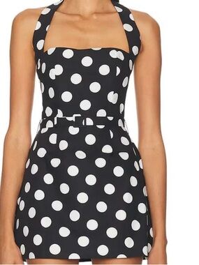Sans Faff Black and White Polka Dot Halter Dress worn once